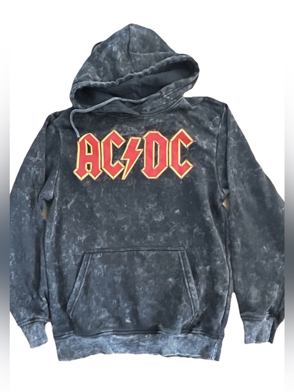 AC/DC charcoal hoodie sweater sweatshirt cozy Fleece with red  Logo